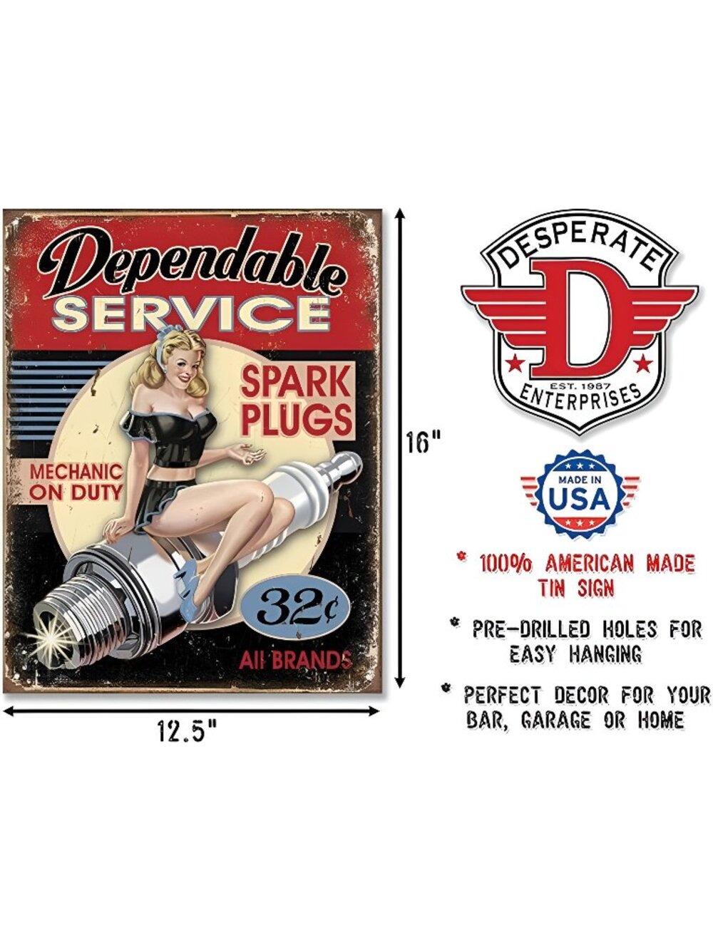 Dependable Service Tin Sign - Nostalgic Vintage Metal Wall Decor in USA